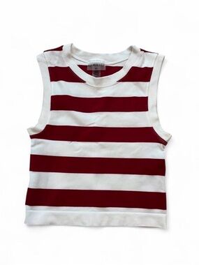 White & Red Striped Knitted Tank Cropped Top